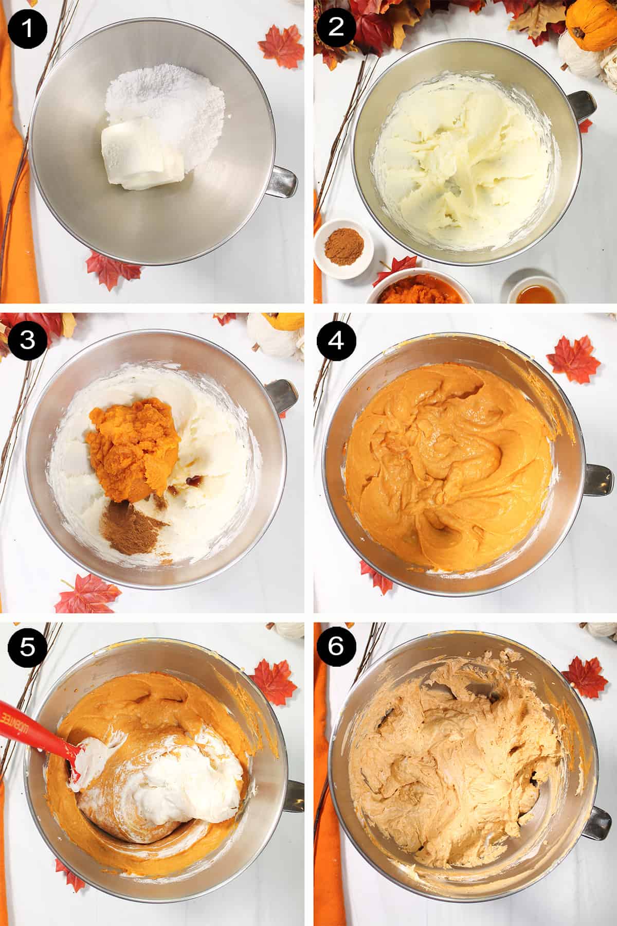 Steps to make pumpkin cheesecake.