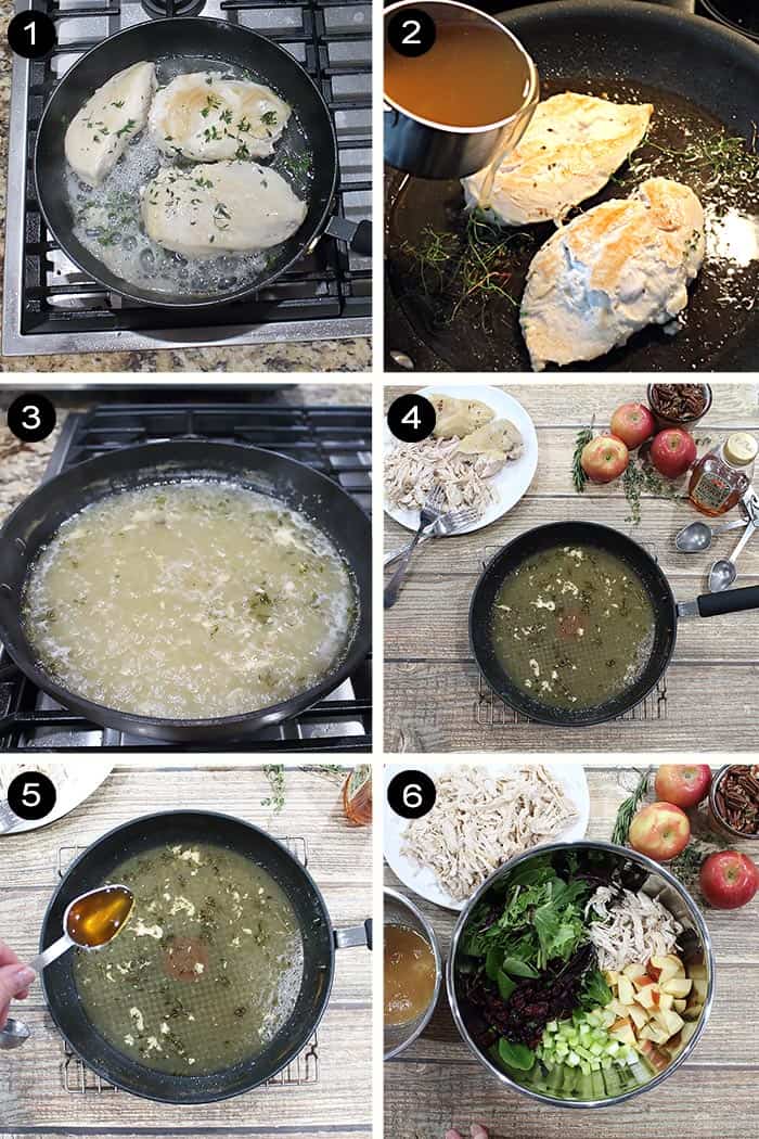 Steps to make poached apple cider chicken salad.