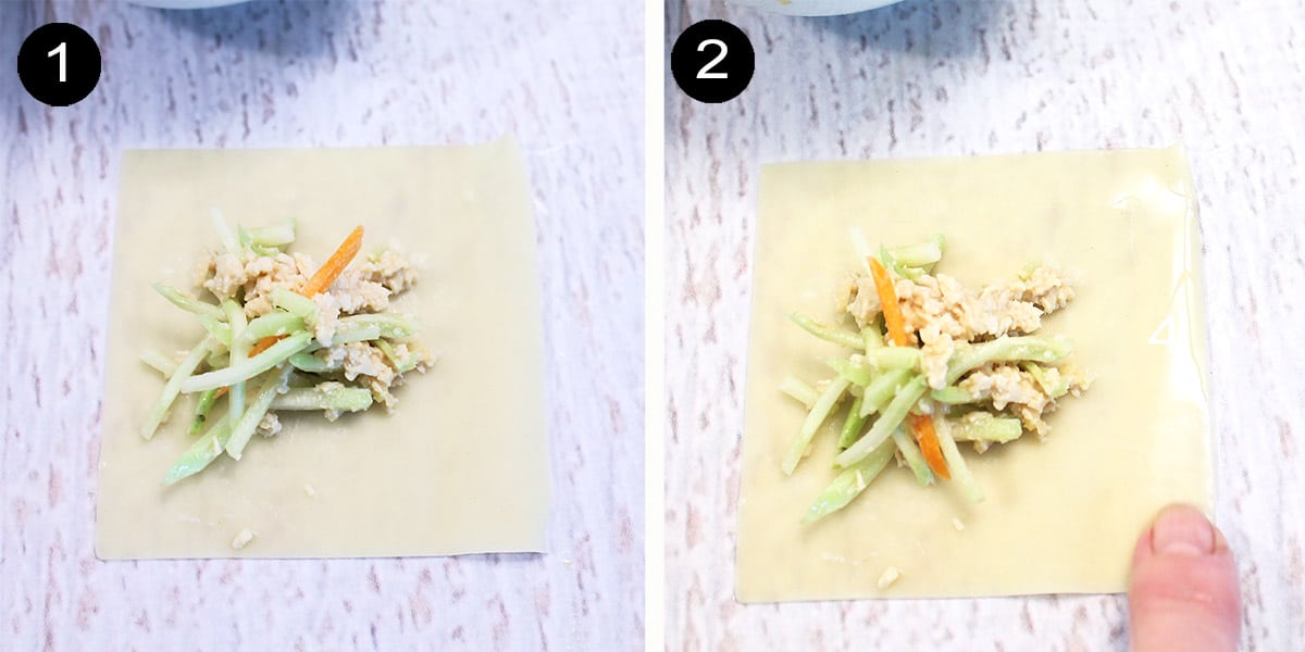 Steps to fill wontons.
