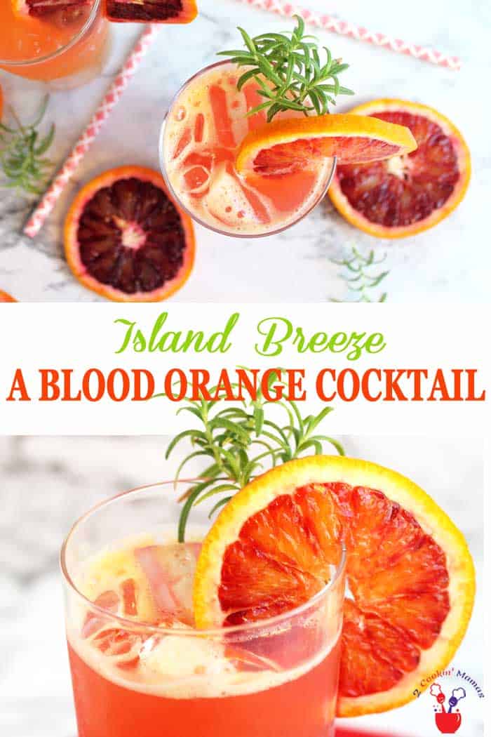 Blood Orange Cocktail / Island Breeze | 2 Cookin Mamas Get ready for summer with this tropical blood orange cocktail based on a Sea Breeze. The Island Breeze substitutes blood orange for grapefruit juice in this vodka drink while Cointreau is added to boost the delicious orange flavor. Easy and refreshing to make singly or by the pitcher. #cocktail #bloodoranges #summerdrink