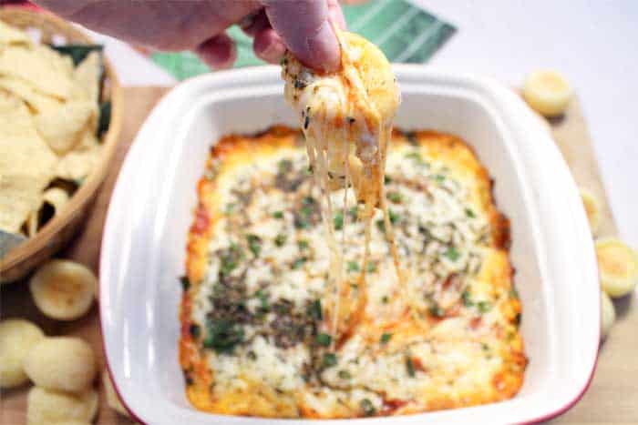 Pizza Dip ooey gooey cheese | 2 Cookin Mamas