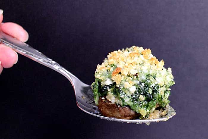 Spinach Stuffed Mushrooms closeup | 2 Cookin Mamas