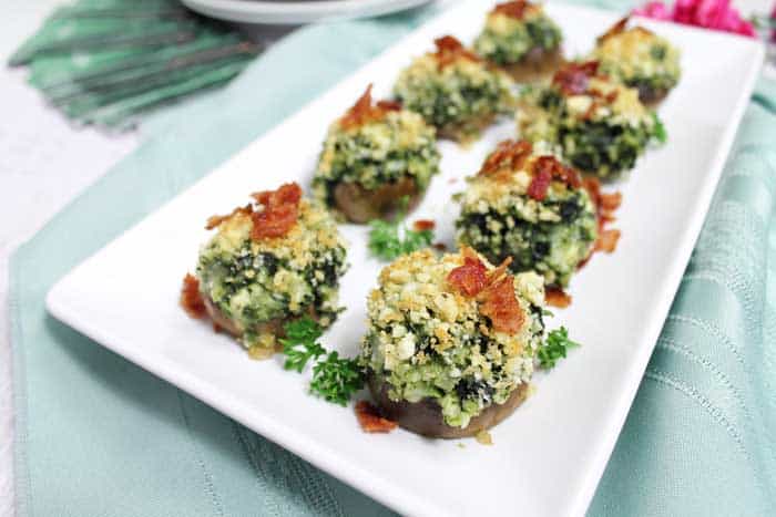 Spinach Stuffed Mushrooms plated | 2 Cookin Mamas