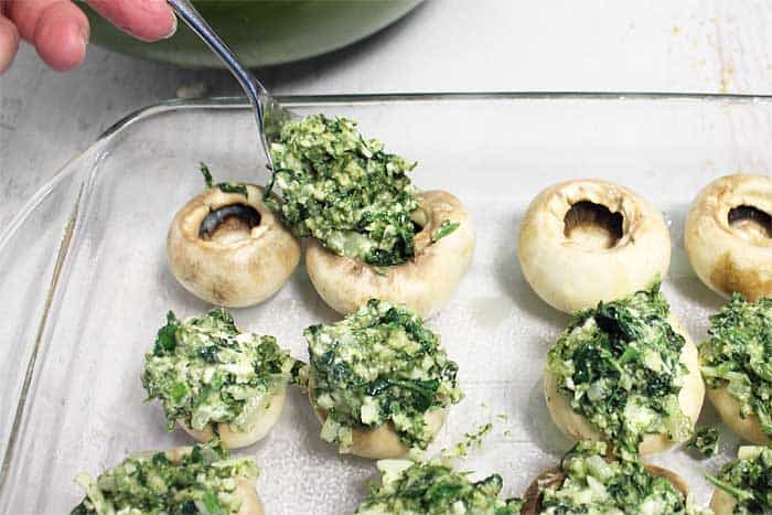 Spinach Stuffed Mushrooms stuffing | 2 Cookin Mamas