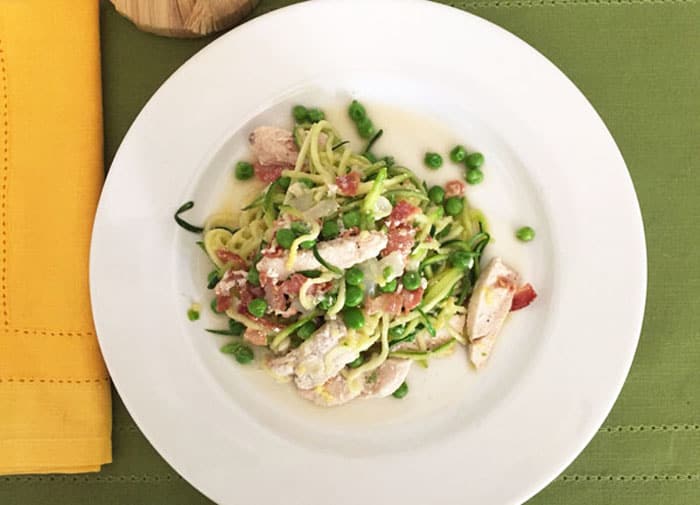 Zoodles Carbonara plated | 2 Cookin Mamas