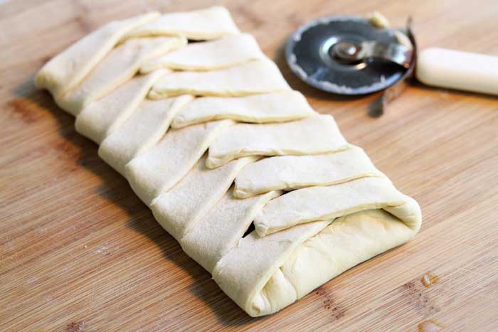 Finished braiding on almond pastry.
