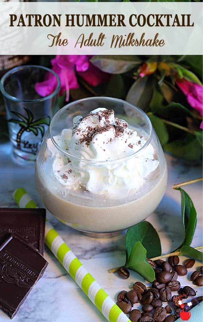 Patron Hummer Cocktail - The Adult Milkshake | 2 Cookin Mamas Calling all coffee lovers! Make your iced coffee into this Patron Hummer cocktail for a decadent summertime treat. It's like a coffee and chocolate milkshake taken up a notch with a combination of vanilla ice cream, coffee liqueur, rum and creme de cacao. Can you say cocktails for dessert anyone? #cocktail #drink #coffeecocktail #summercocktail #adultmilkshake #recipe