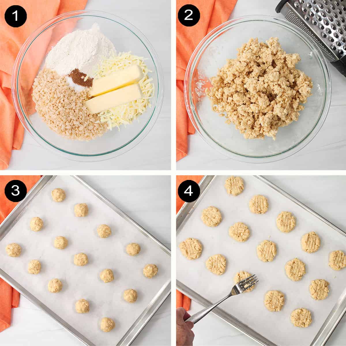 Rice Krispies cheese wafers prep steps.