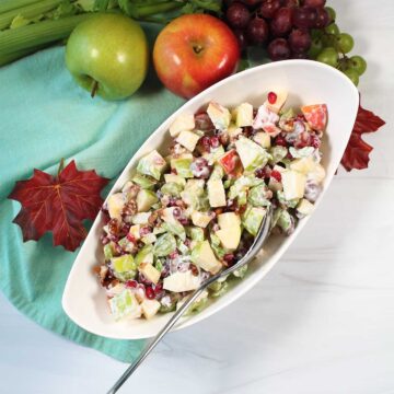 Overhead of apple walnut salad.