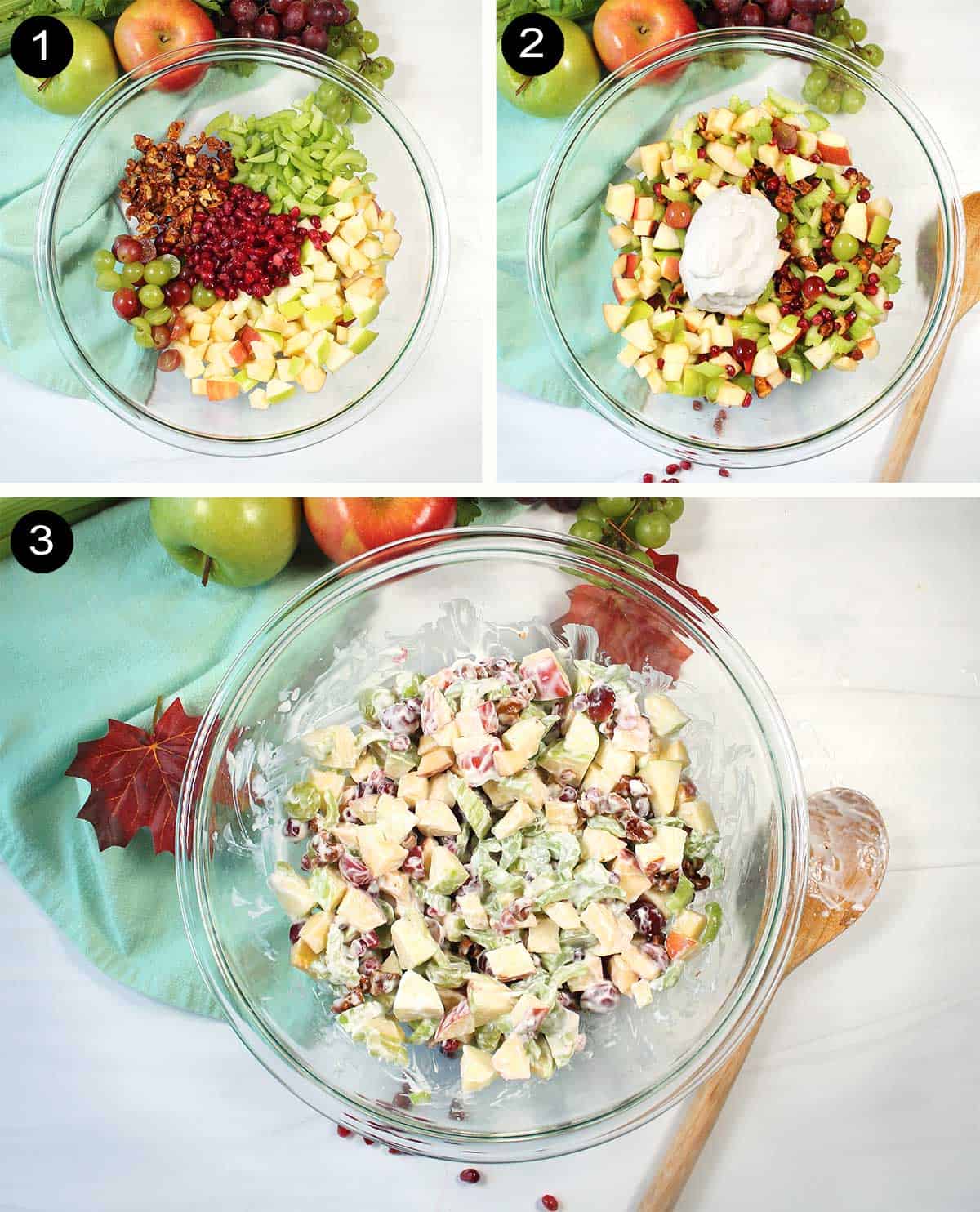 Steps on how to make a waldorf salad.