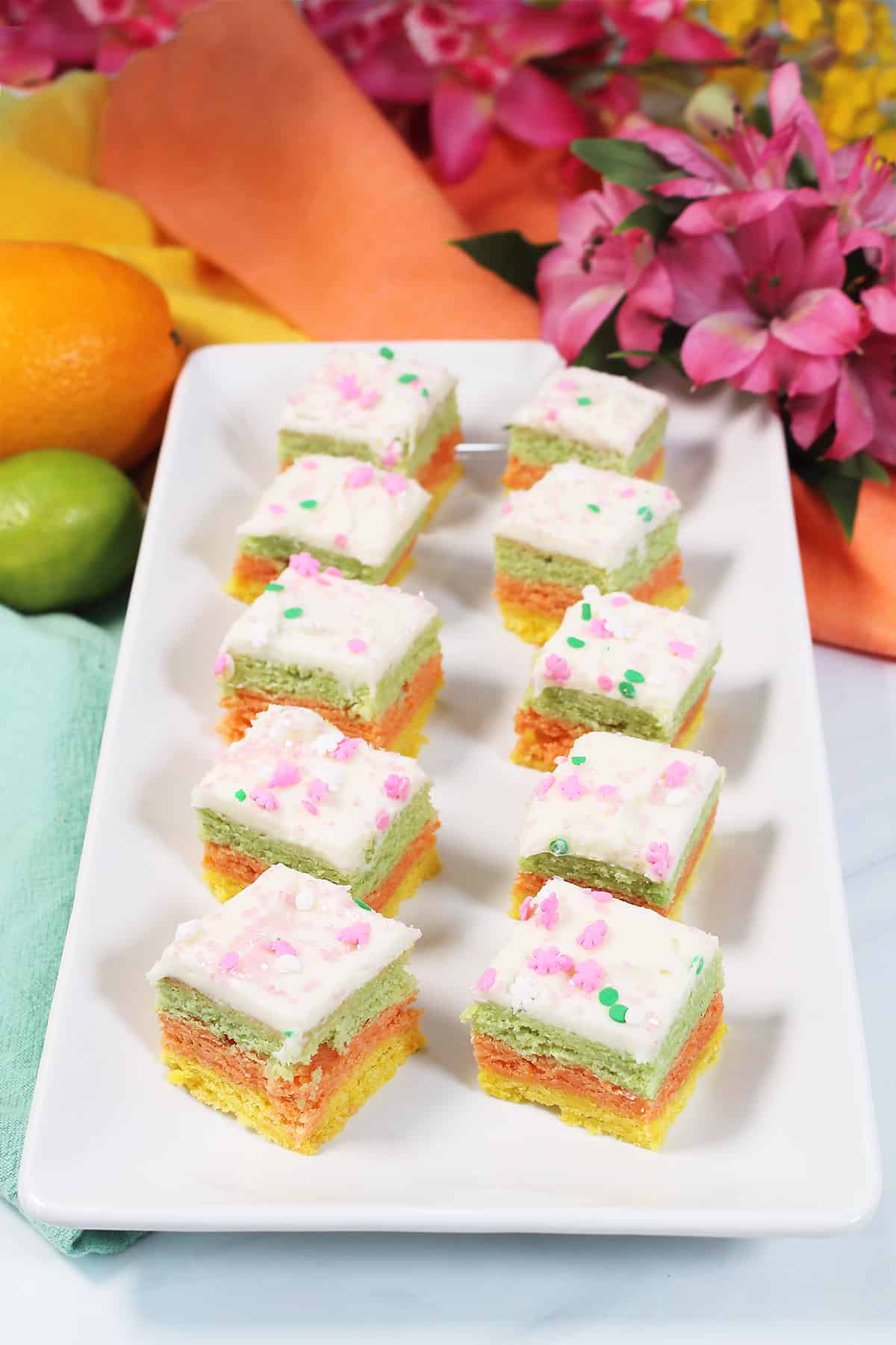 Easter Sugar Cookie Bars in white platter.