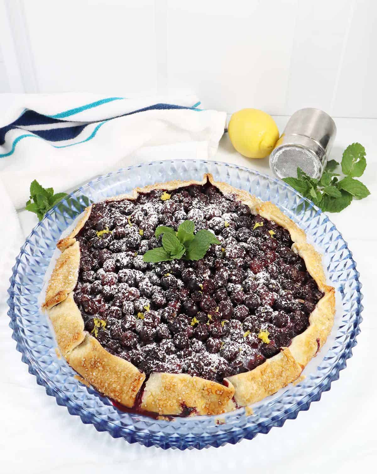 Blueberry Galette on serving plate.