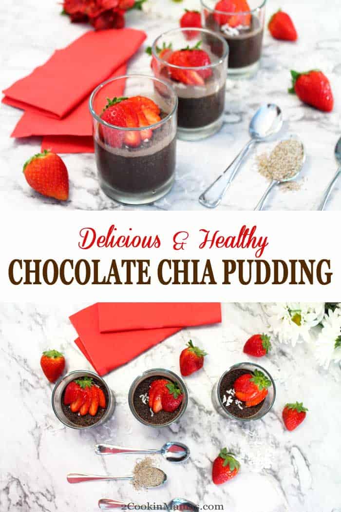 Chocolate Chia Seed Pudding | 2 Cookin Mamas Chocolate Chia Seed Pudding is your guilt free creamy, rich, chocolaty dessert. It's not only delicious but healthy too! Just combine ingredients, chill overnight and you're ready to indulge. #dessert #chocolatepudding #pudding #chocolate #healthydessert #healthy #chia seeds #recipe #easyrecipe