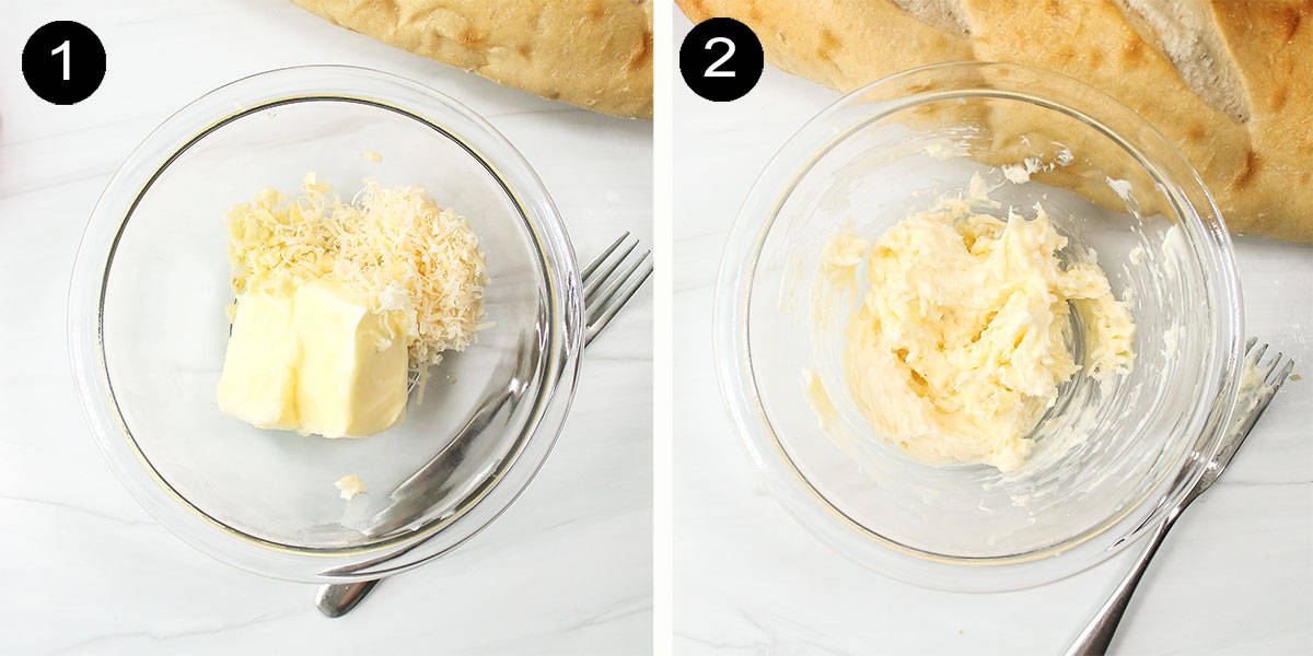 Prep steps to make parmesan garlic butter.