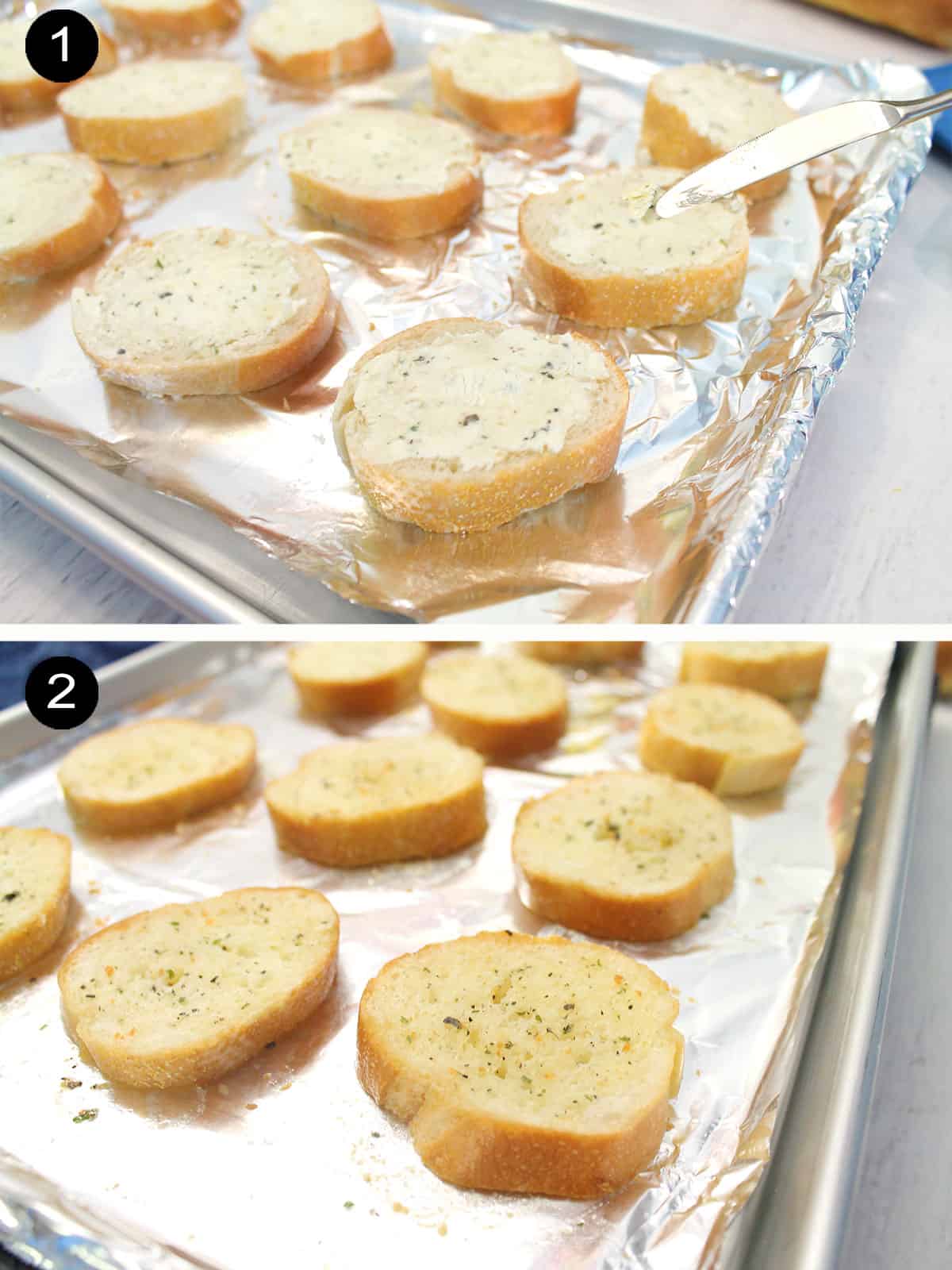 Prep steps to make toasted crostini.