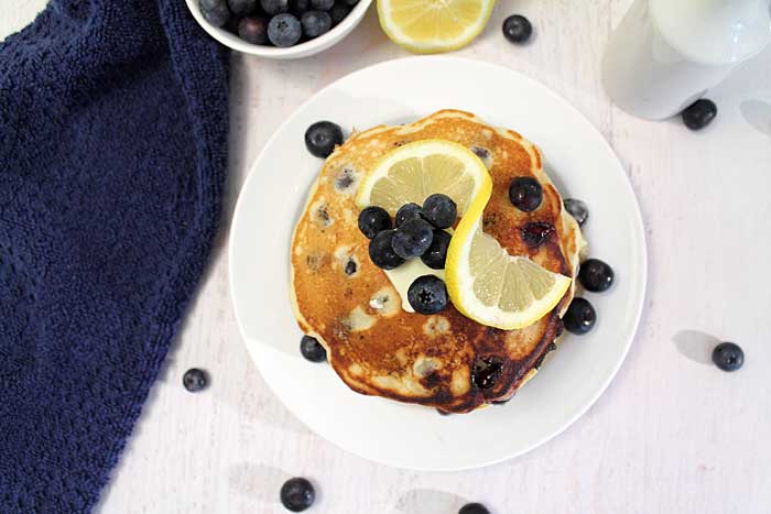 Lemon Blueberry Pancakes overhead
