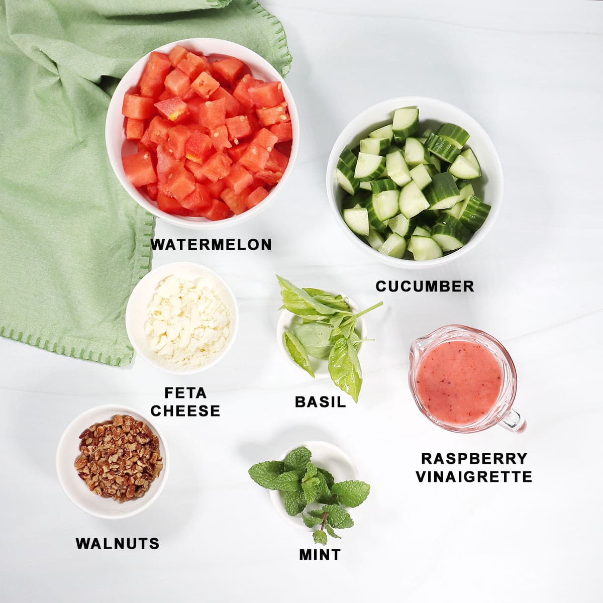 Watermelon Cucumber Salad ingredients.