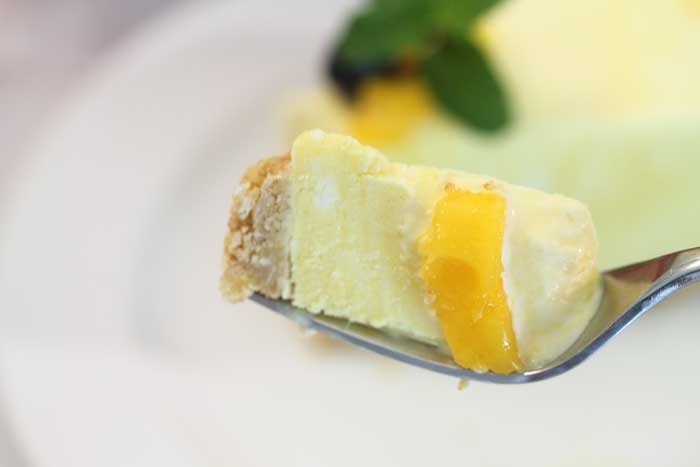 Mango Pineapple Icebox Cheesecake bite