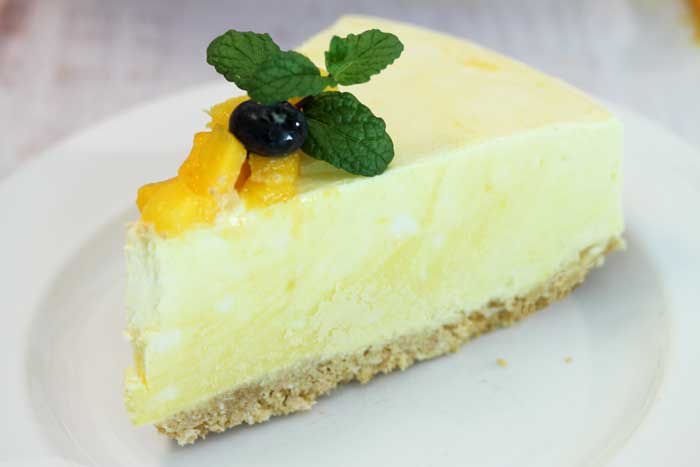 Mango Pineapple Icebox Cheesecake slice