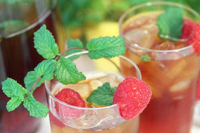 Raspberry Mint Iced Tea closeup of mint