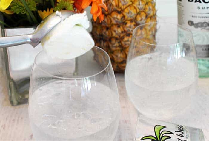 Malibu Pineapple Sgroppino dropping in sorbet