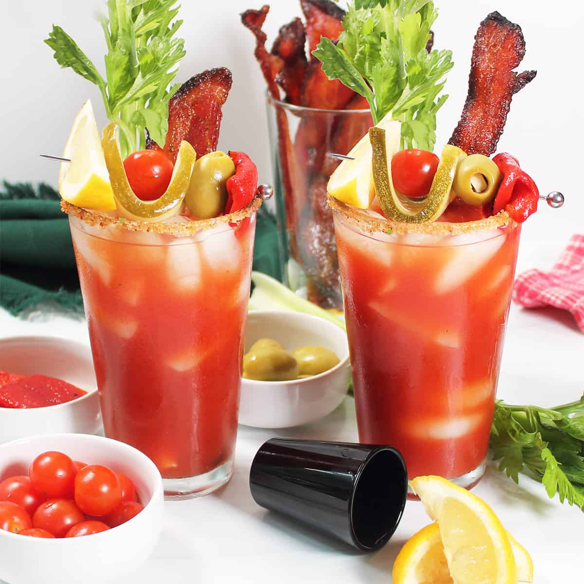 Bloody Maria cocktails with Bourbon Candied Bacon.