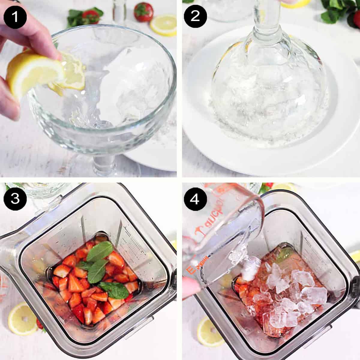 Prep steps for strawberry margarita.