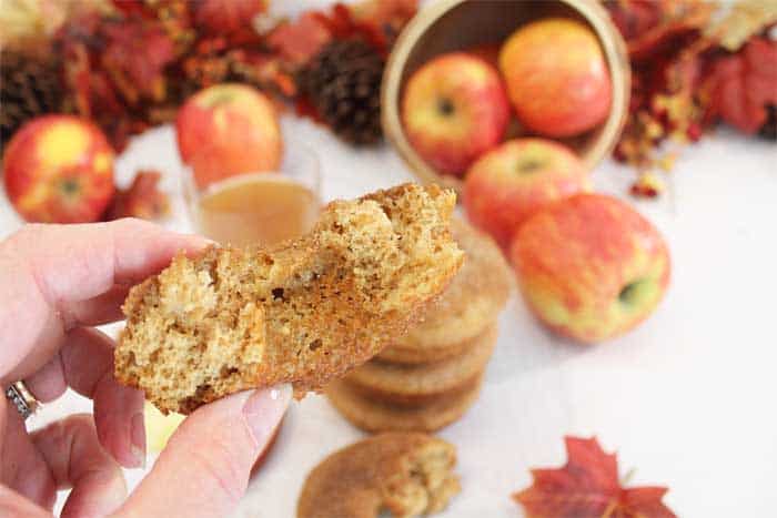 Apple Cider Doughnuts bite in hand