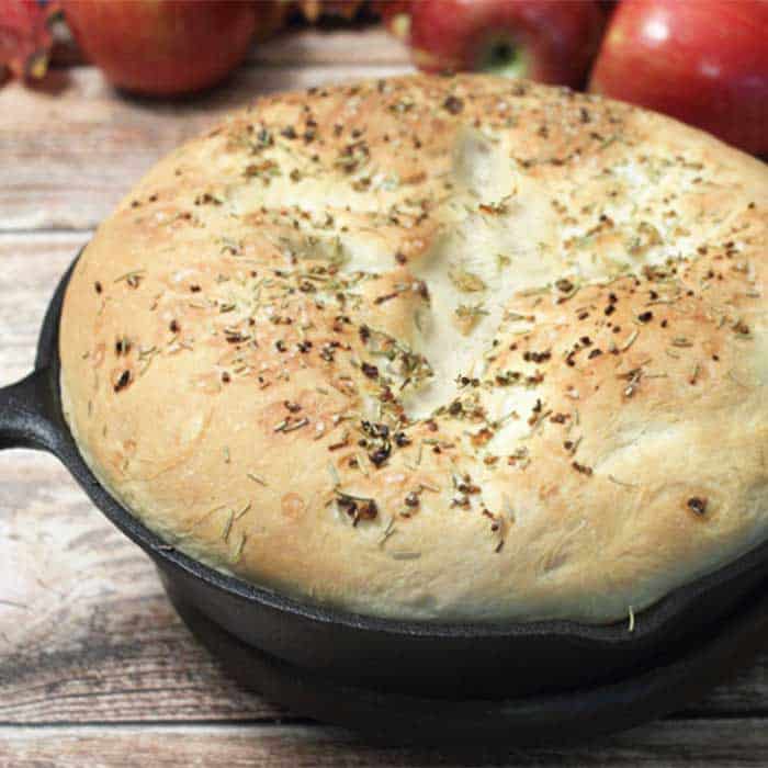 Garlic Rosemary Skillet Bread baked square