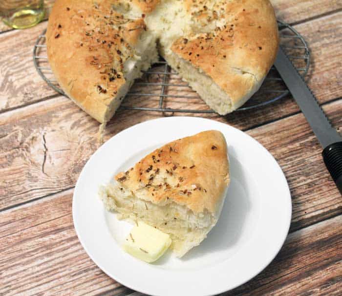 Garlic Rosemary Skillet Bread cut overhead