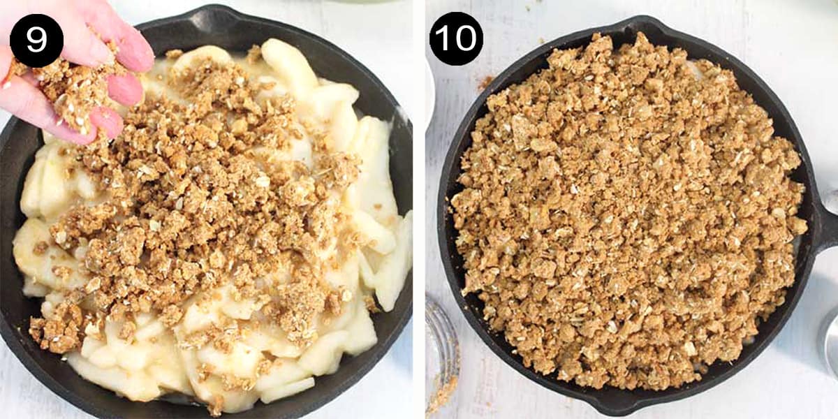 Putting topping on pear filling steps collage.