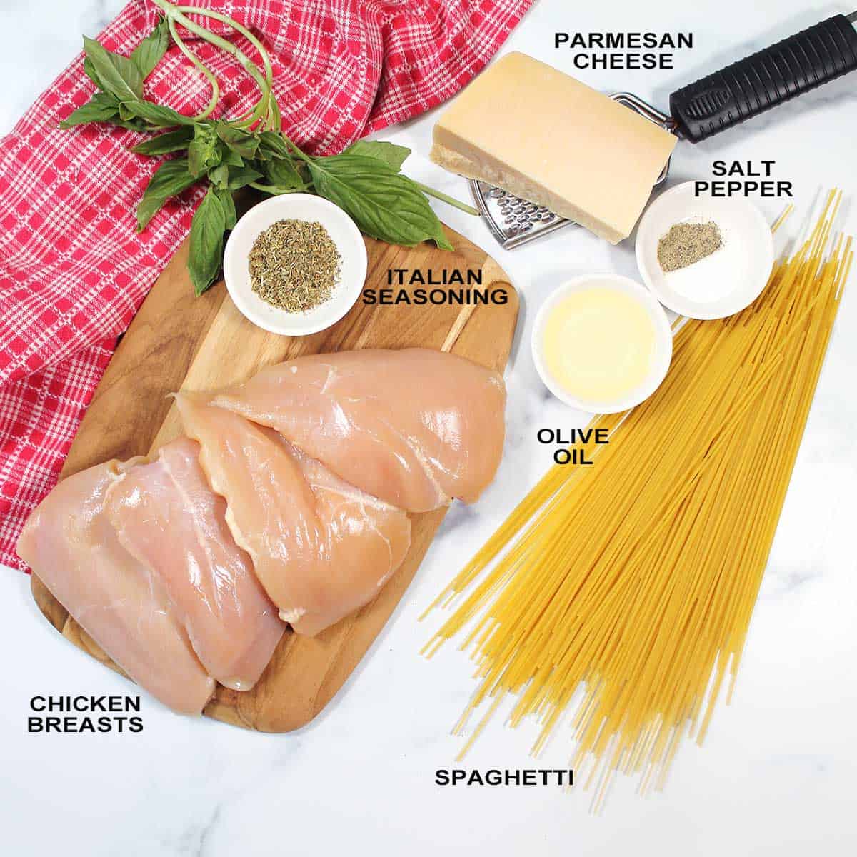 Ingredients for chicken and pasta.