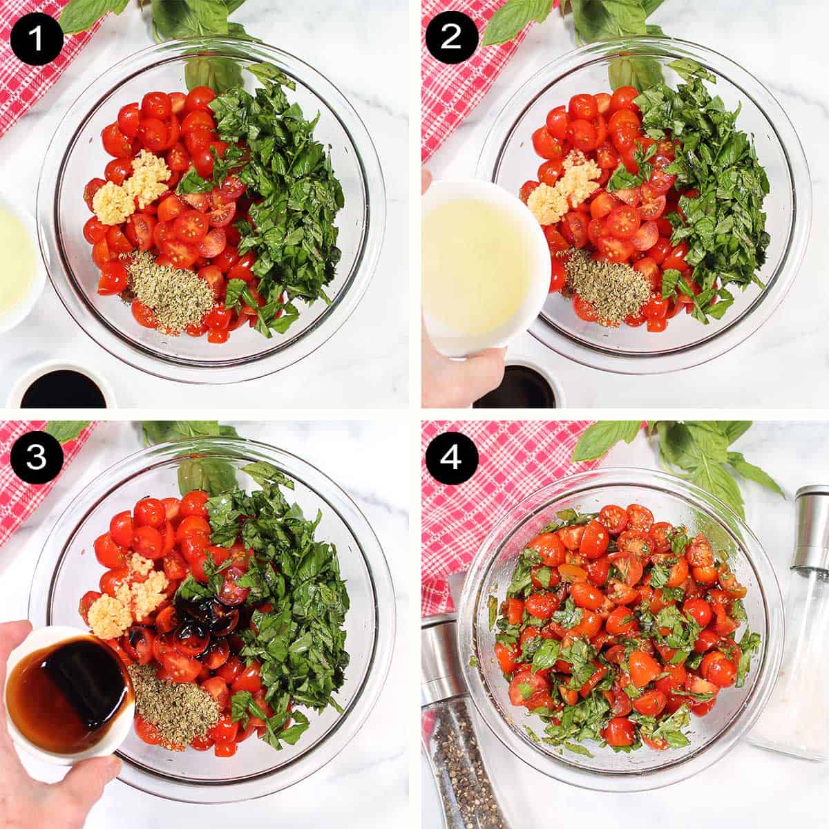 Steps to make bruschetta sauce.