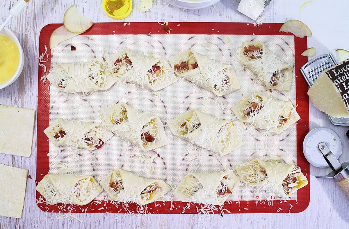 Ready to bake bacon and apple puff pockets.