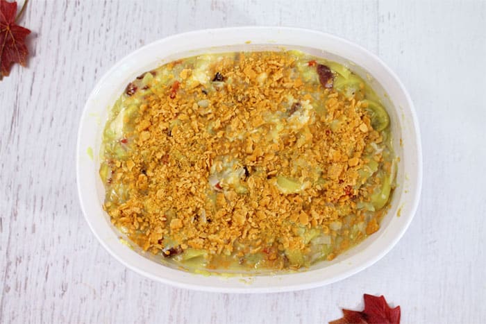 Cheesy Yellow Squash Casserole ready to bake