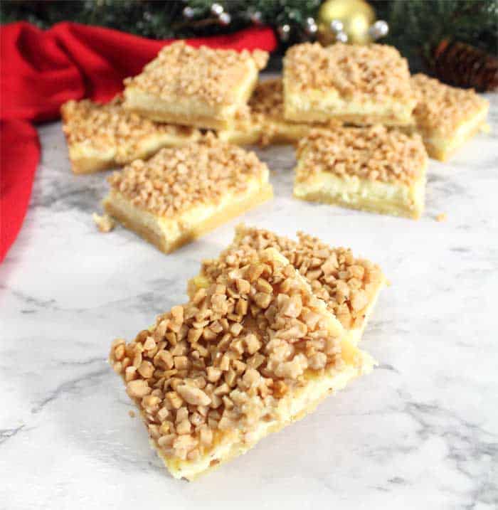 Creme Brulee Cheesecake bars small stack