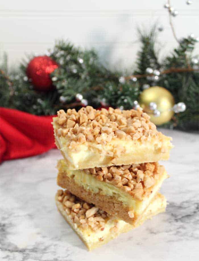 Creme Brulee Cheesecake Bars stacked
