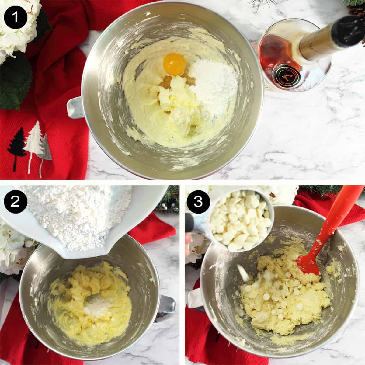 Prep steps for pistachio cookies.