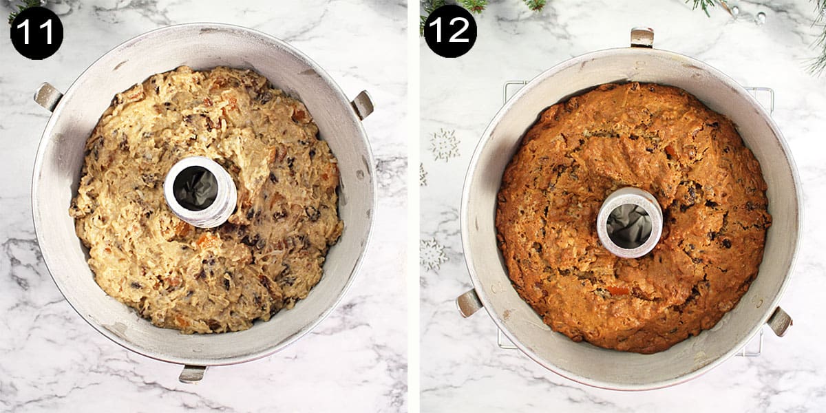 Before and after baking Christmas fruit cake.