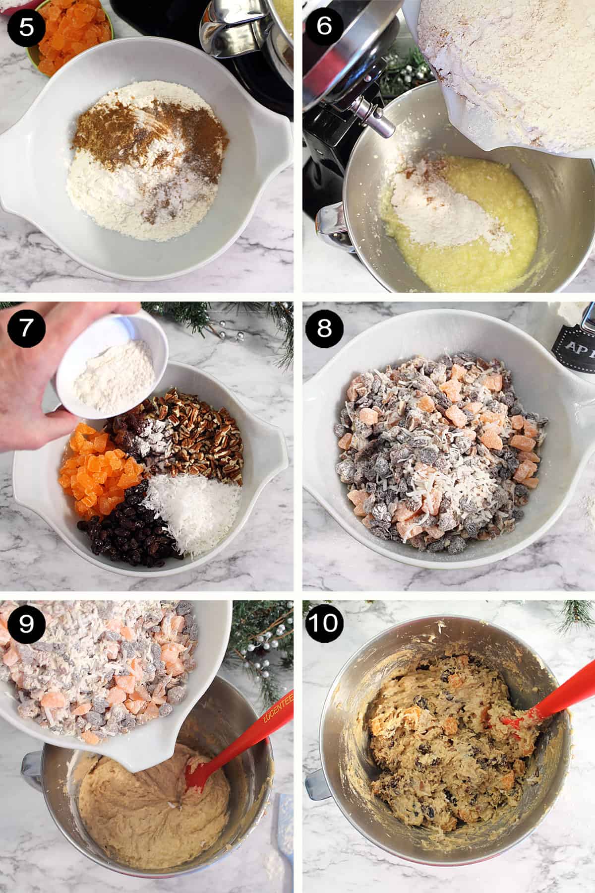Steps 5-10 to make fruit cake.