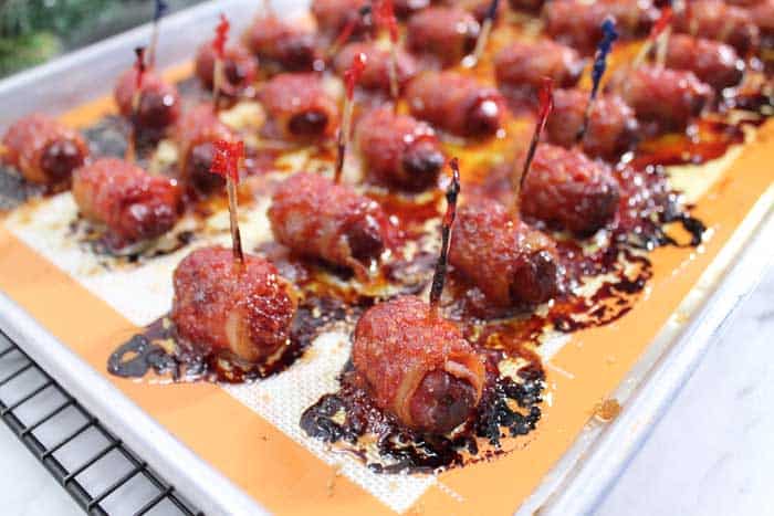 Candied Bacon Wrapped Smokies baked 1