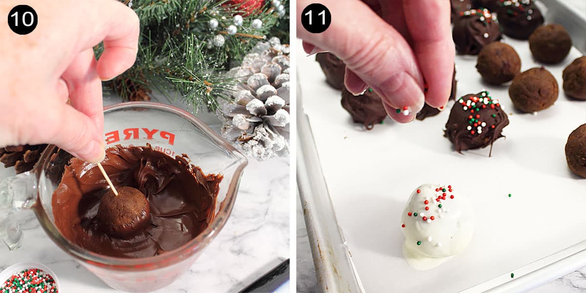 Steps to coat truffles with chocolate.