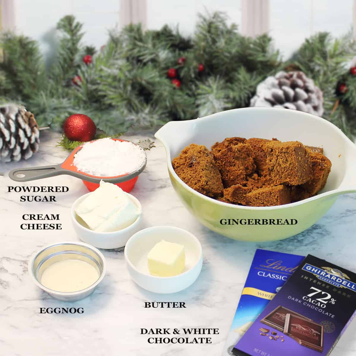 Ingredients for gingerbread truffles recipe.