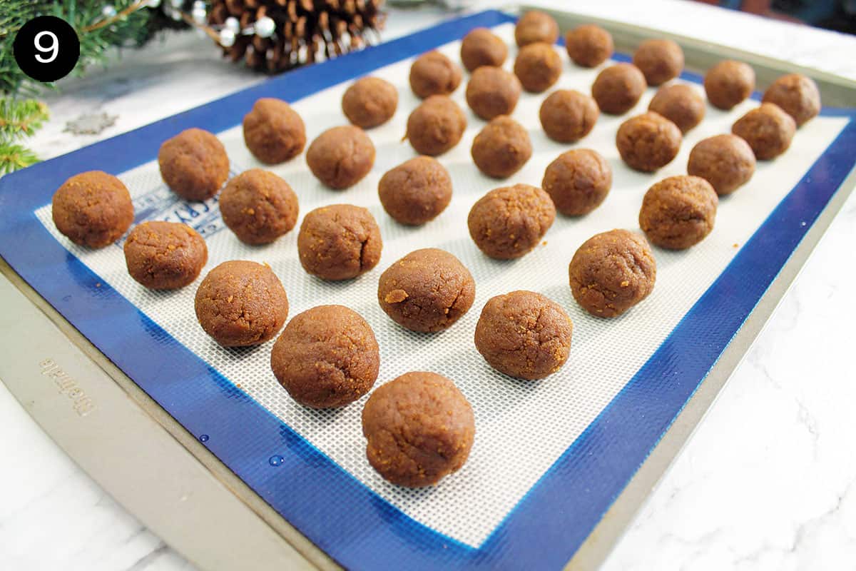Truffles on cookie sheet ready to chill.