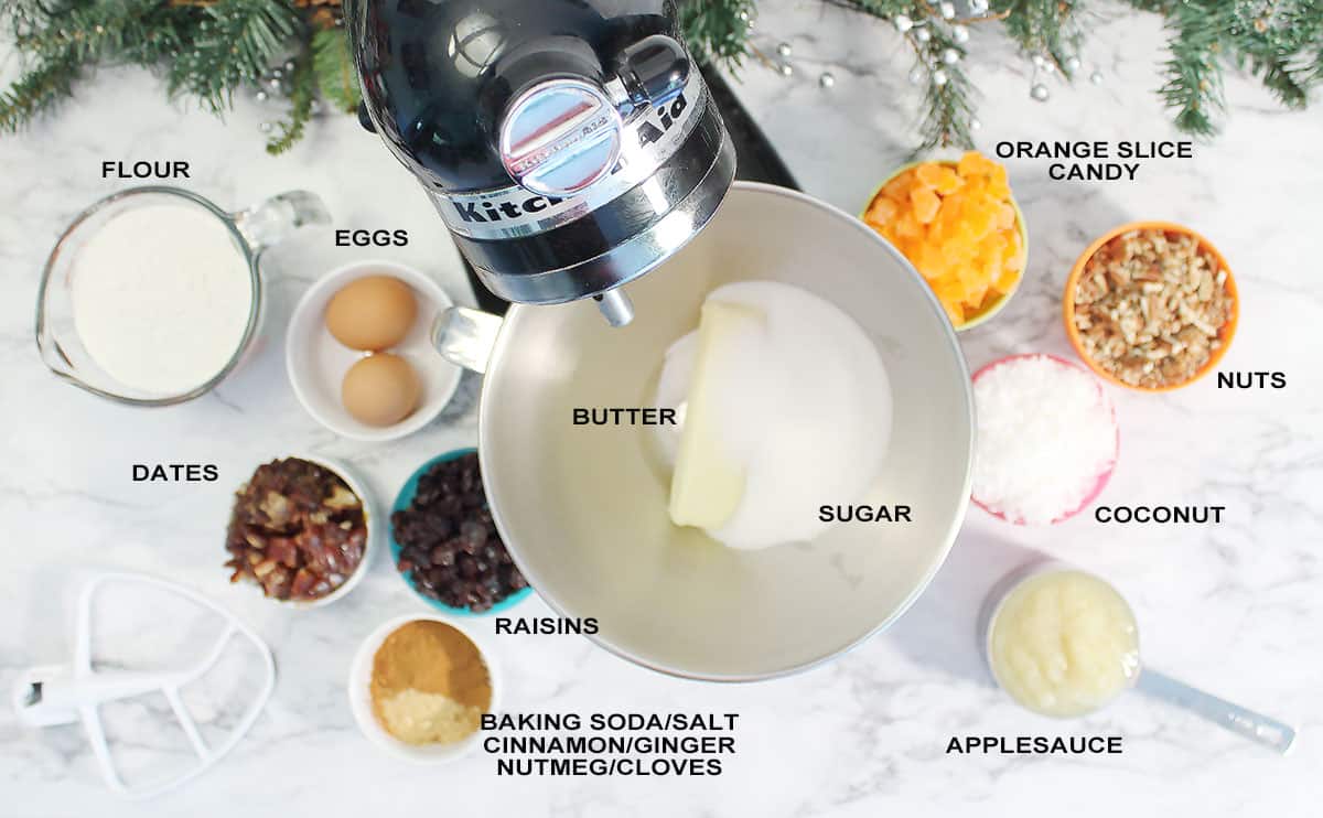 Ingredients for Christmas fruit cake.