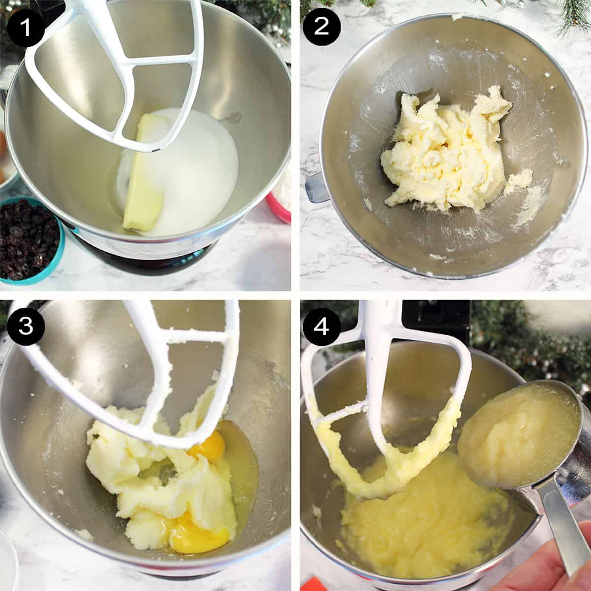 Steps 1-4 to make fruitcake.