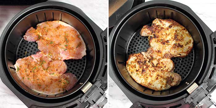 Before and after shot of Air Fried Pork Chops.