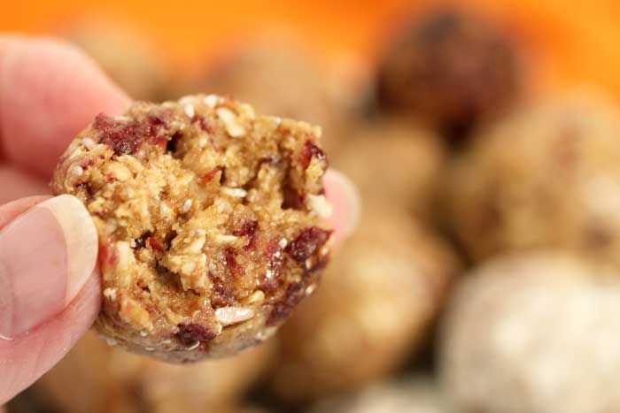 Cranberry Orange Energy Balls bite closeup