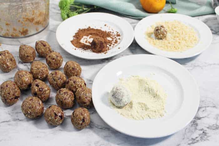 Cranberry Orange Energy Balls rolled in coating