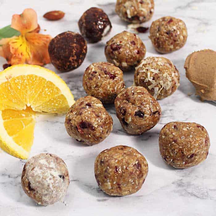 Cranberry Orange Energy balls scattered square